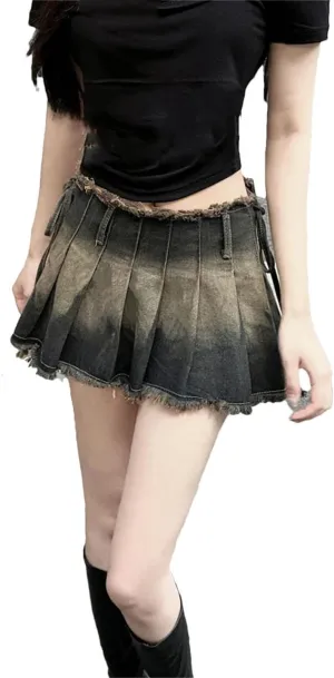 Women Slim Summer Denim Mini Vintage Fashion Pleated Skirts