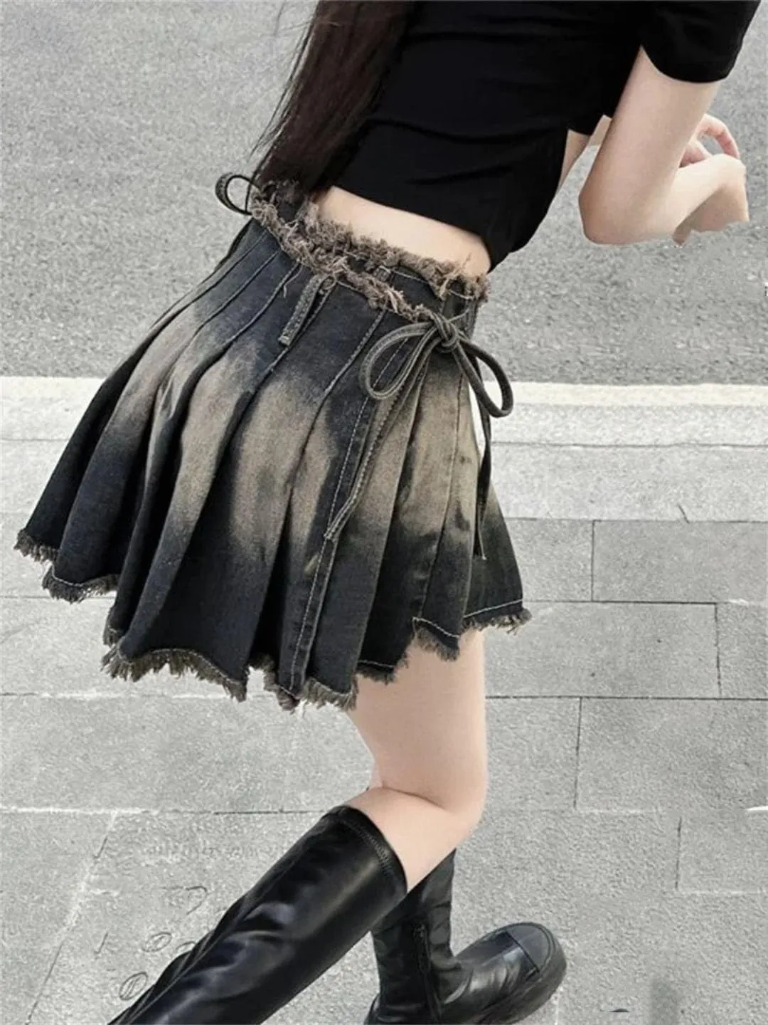 Women Slim Summer Denim Mini Vintage Fashion Pleated Skirts