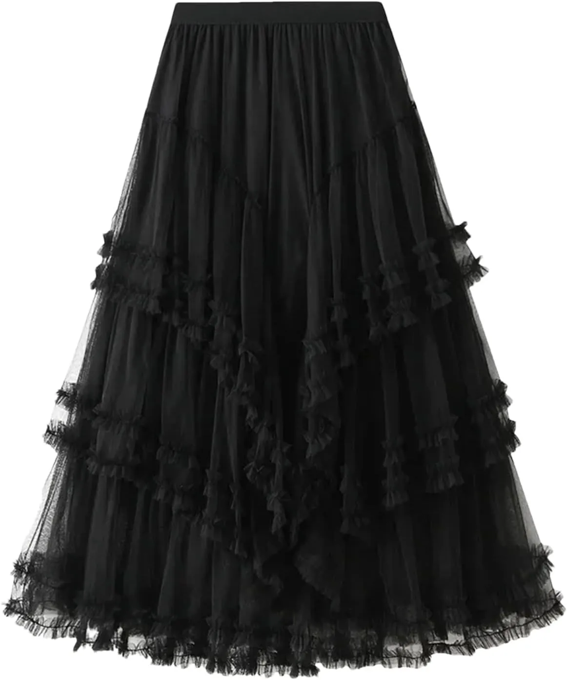 Women Slimming Multi-Layered Chiffon Ball Dress Elegant High Waisted Mesh A-Line Skirt