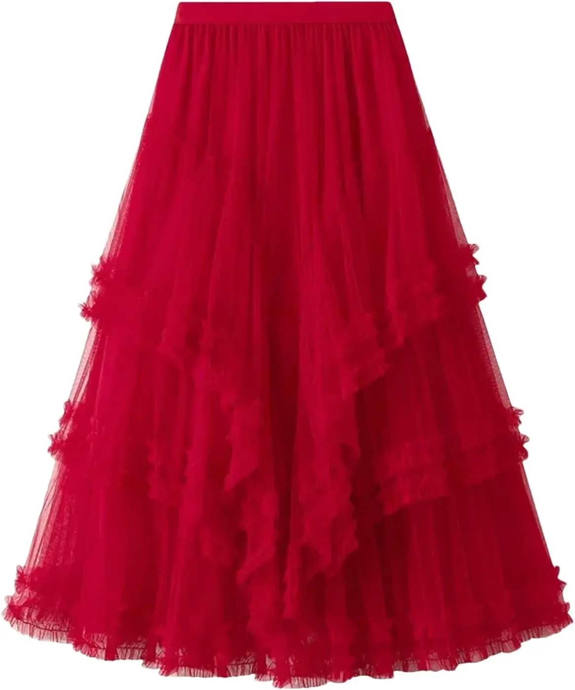 Women Slimming Multi-Layered Chiffon Ball Dress Elegant High Waisted Mesh A-Line Skirt
