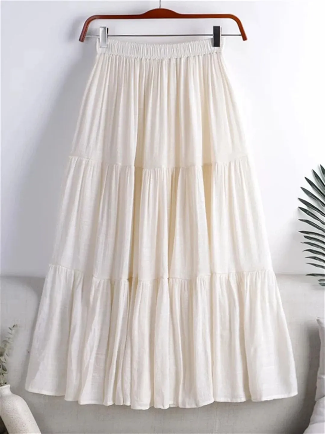 Women Summer A-Line Solid Patchwork Casual Loose Pleated Skirts
