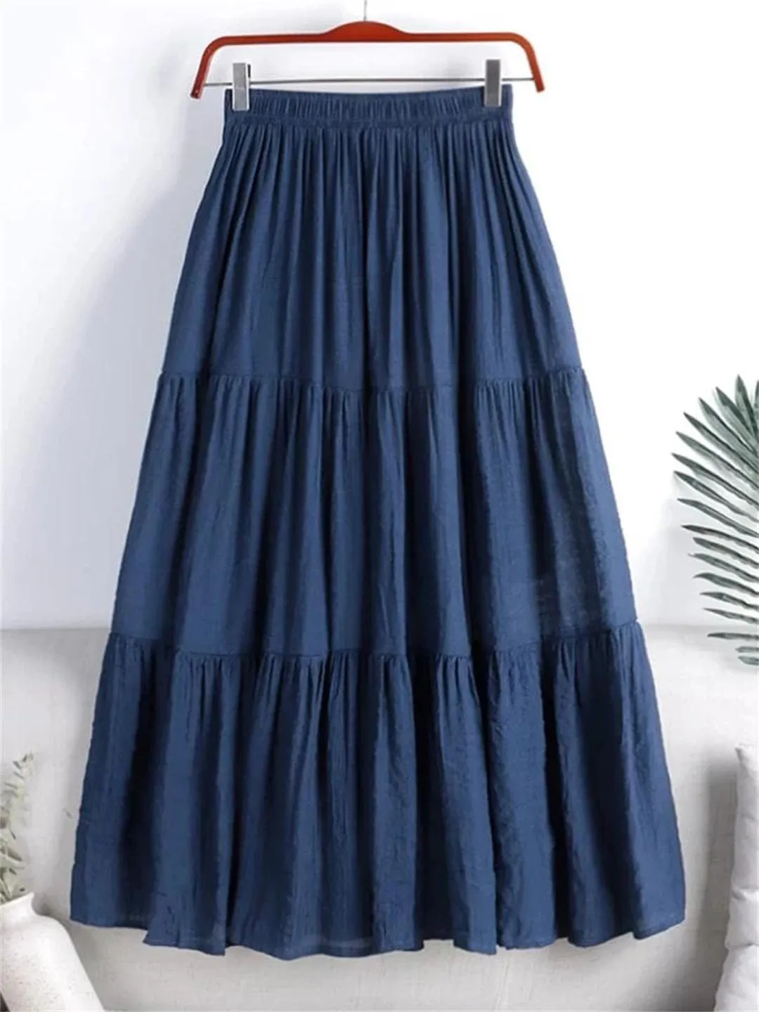 Women Summer A-Line Solid Patchwork Casual Loose Pleated Skirts
