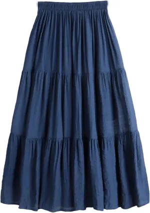 Women Summer A-Line Solid Patchwork Casual Loose Pleated Skirts