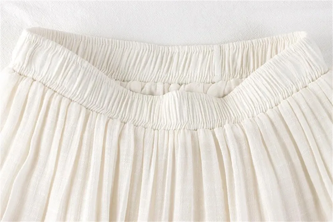 Women Summer A-Line Solid Patchwork Casual Loose Pleated Skirts