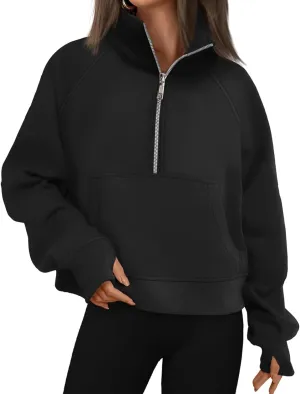 Women Sweatshirt Half Zipper Crop Pullover Hoodie Oversized Quarter Zip Fleece Sweatshirt Fall Fashion Outfits Clothes