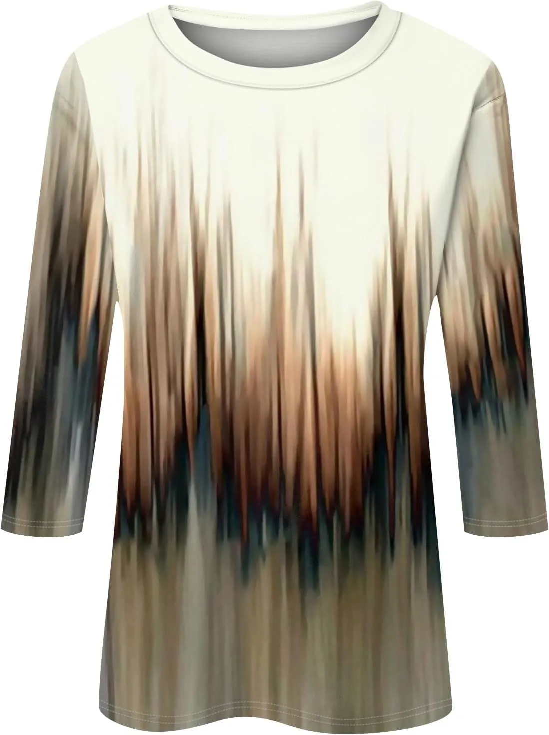 Women T Shirt O-Neck 3/4 Sleeve Shirts Trendy Basic Blouses Cute Loose Fit Tunic Casual Printed Clothing