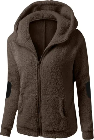Women Winter Fleece Sweatshirt Zip Up Fuzzy Hoodie Long Sleeve Thermal Top Outwear Warm Casual Jacket with Pockets