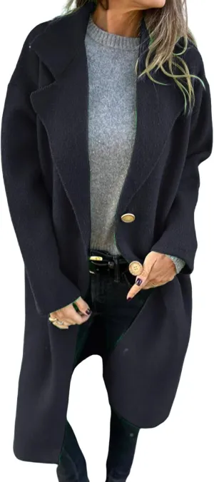 Women Winter Trench Coat Oversized Wool Blend Overcoat Notch Lapel Button Down Jacket Coats Casual Loose Fit Outwear