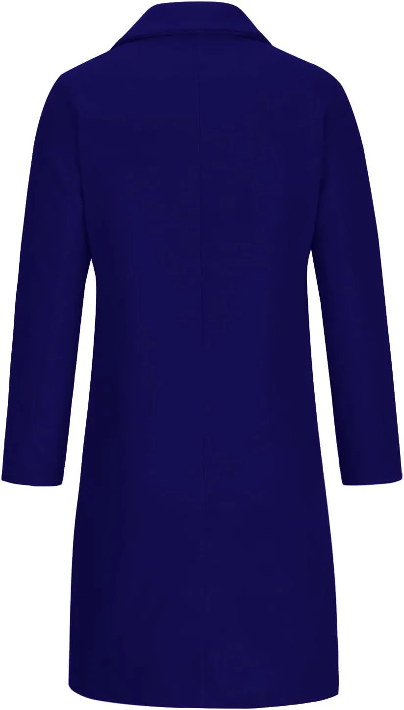 Women Winter Wool Blend Mid-Long Coat Notch Double-Breasted Lapel Jacket Outwear Business Casual Trench Coat Overcoats