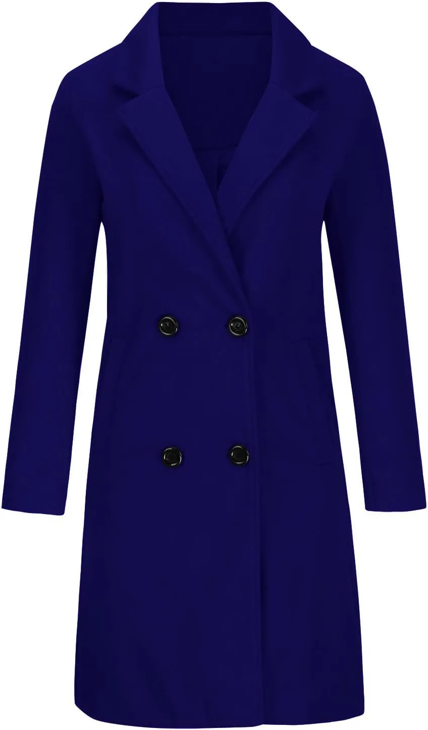 Women Winter Wool Blend Mid-Long Coat Notch Double-Breasted Lapel Jacket Outwear Business Casual Trench Coat Overcoats