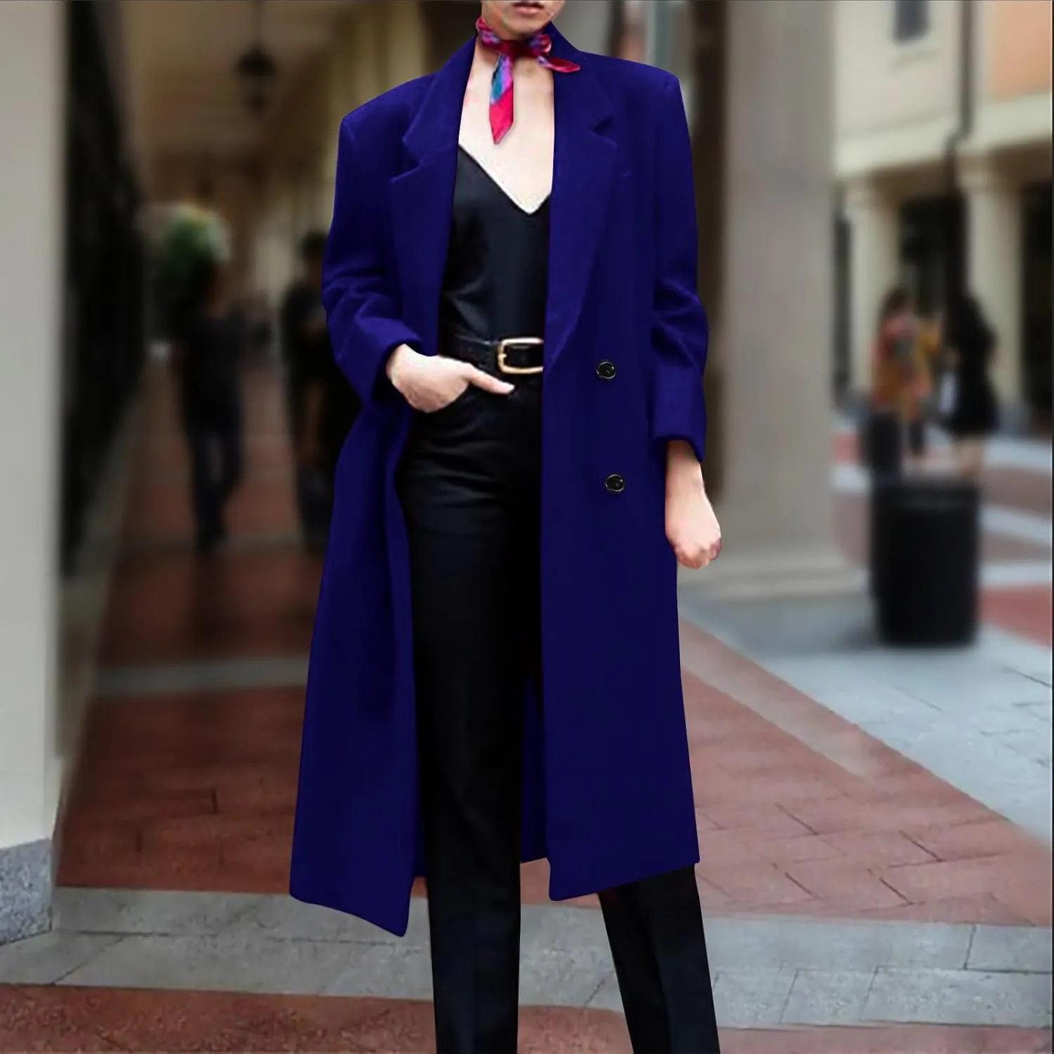 Women Winter Wool Blend Mid-Long Coat Notch Double-Breasted Lapel Jacket Outwear Business Casual Trench Coat Overcoats