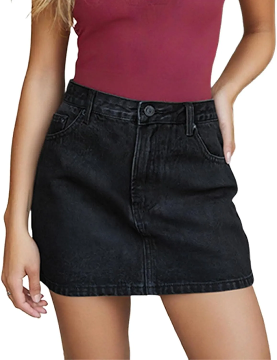 Women Y2k Jean Skirt Low Rise Casual Mini Denim Skirt Retro Button Front Short Cargo Skirt with Pockets