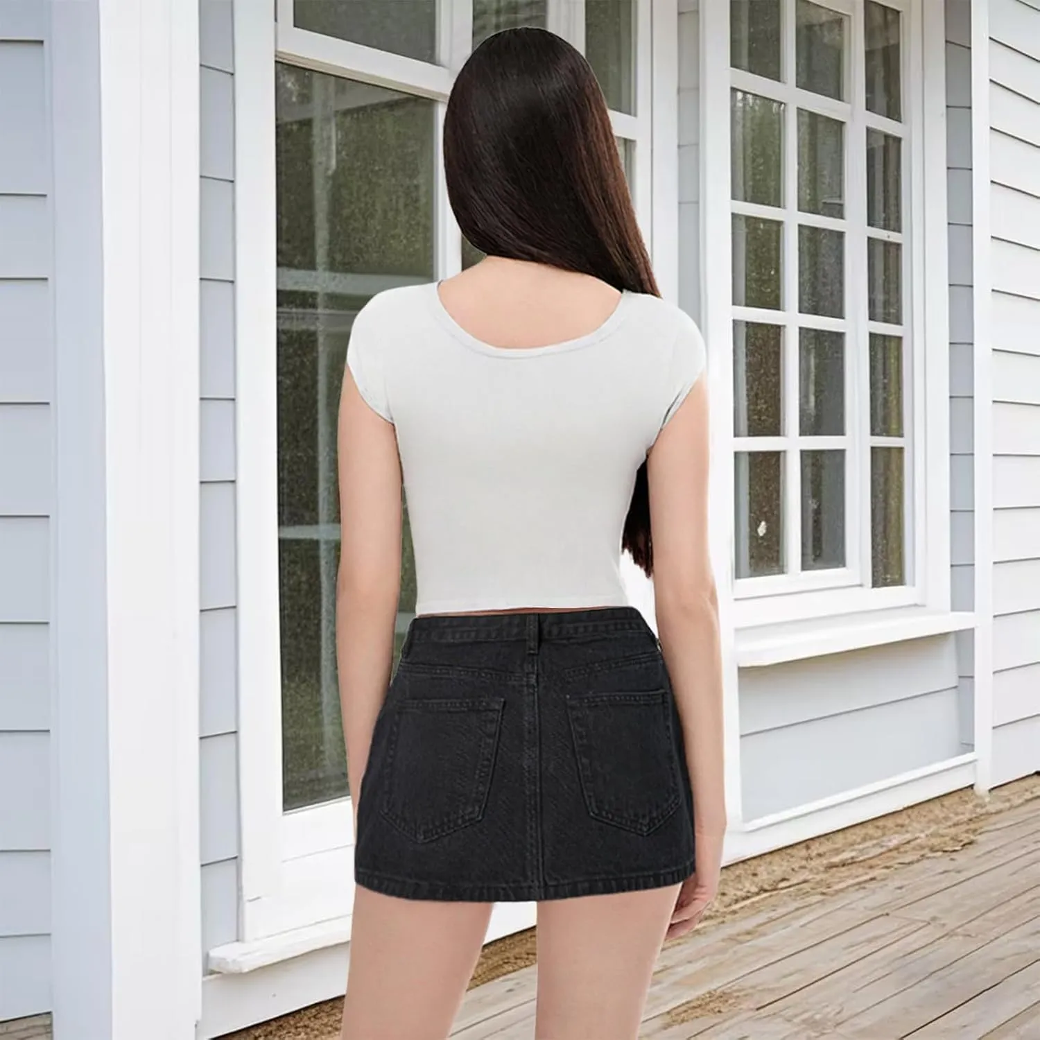 Women Y2k Jean Skirt Low Rise Casual Mini Denim Skirt Retro Button Front Short Cargo Skirt with Pockets