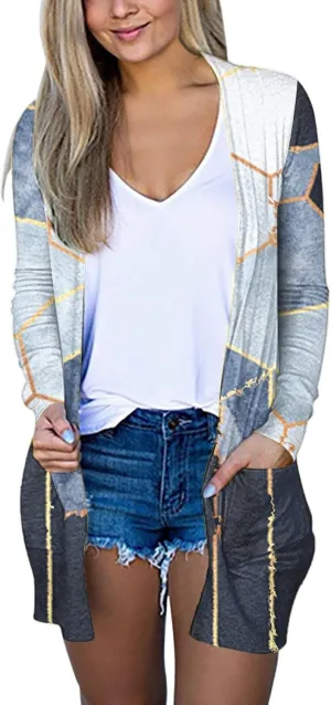 Womens 2023 Fall Fashion Cardigan Sweaters Kimonos Boho Flower Print Lightweight Open Front Knit Casual Long Cardigans
