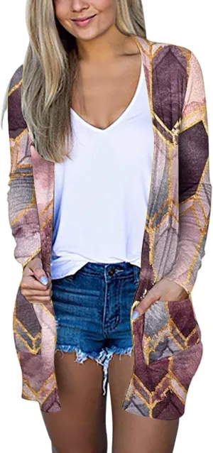 Womens 2023 Fall Fashion Cardigan Sweaters Kimonos Boho Flower Print Lightweight Open Front Knit Casual Long Cardigans
