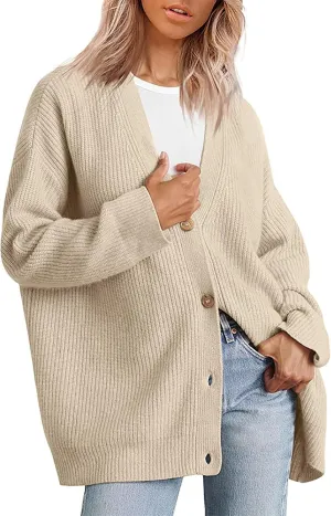 Womens 2023 Fall Sweaters Lightweight Open Front Cardigan Sweaters Button Down Ribbed Knit Sweater Outwear