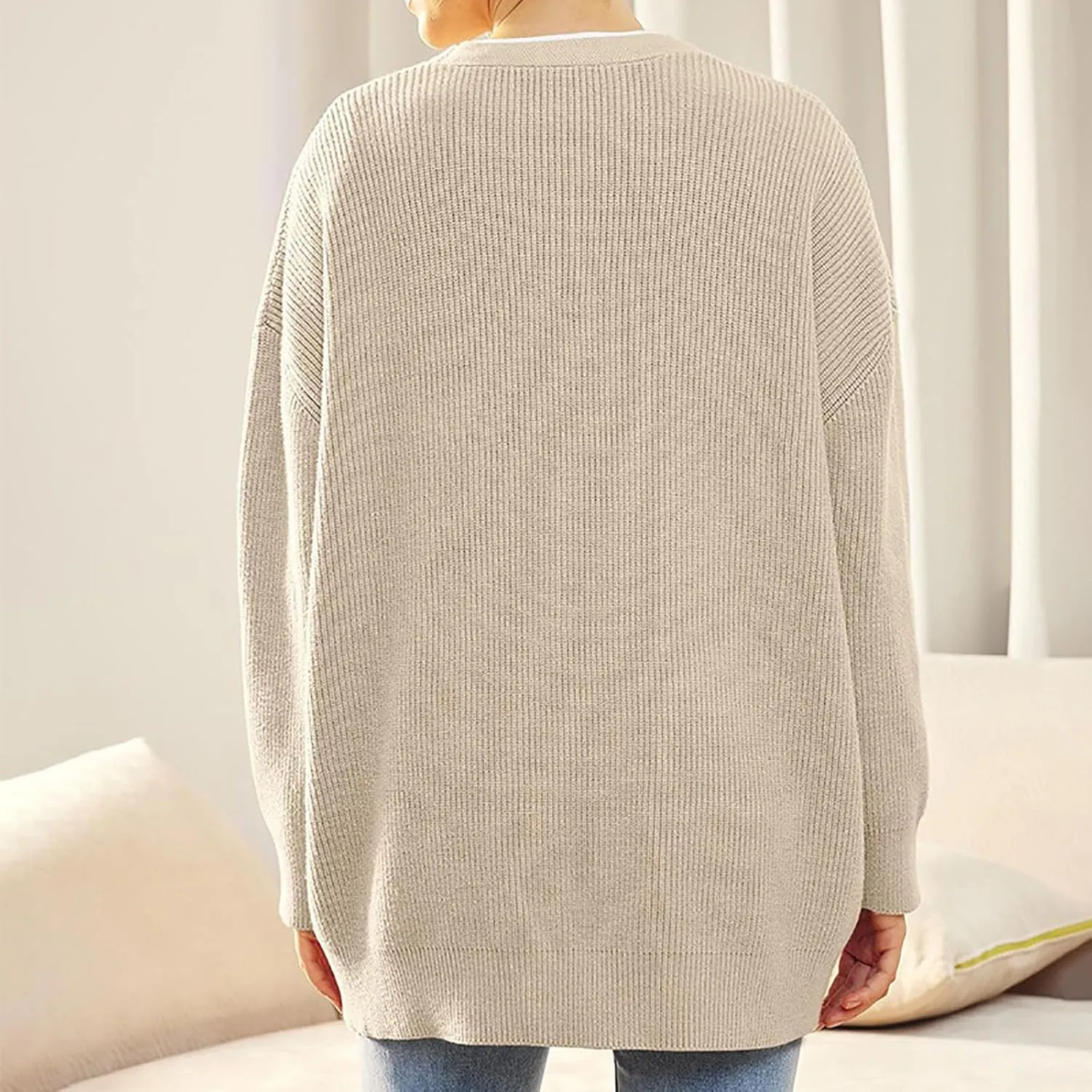 Womens 2023 Fall Sweaters Lightweight Open Front Cardigan Sweaters Button Down Ribbed Knit Sweater Outwear