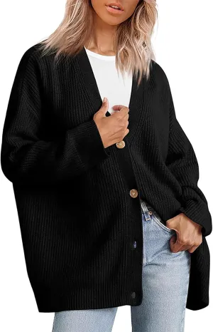 Womens 2023 Fall Sweaters Lightweight Open Front Cardigan Sweaters Button Down Ribbed Knit Sweater Outwear