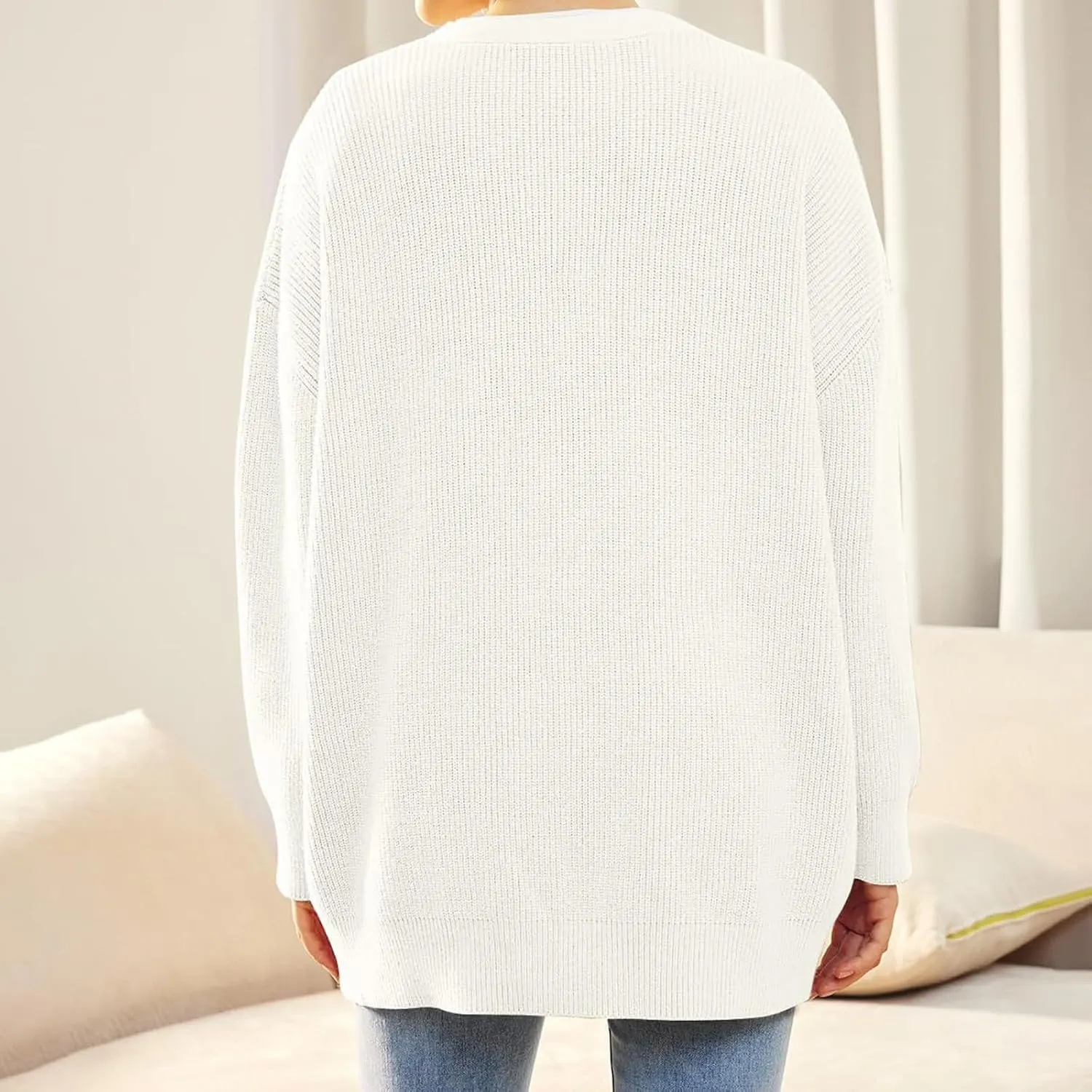 Womens 2023 Fall Sweaters Lightweight Open Front Cardigan Sweaters Button Down Ribbed Knit Sweater Outwear