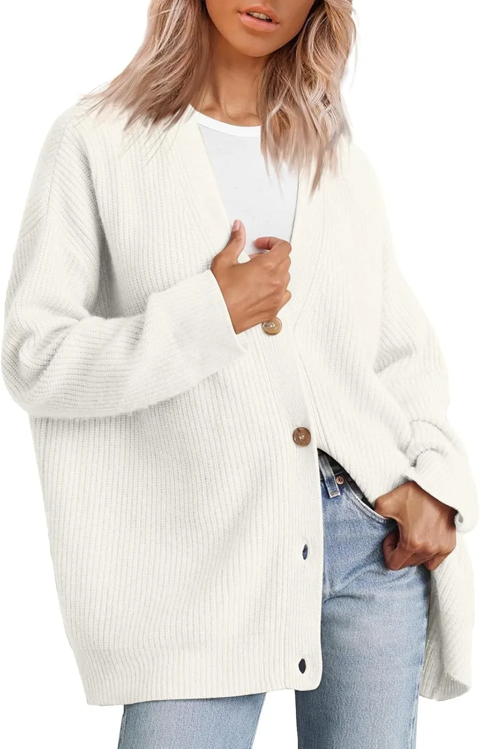 Womens 2023 Fall Sweaters Lightweight Open Front Cardigan Sweaters Button Down Ribbed Knit Sweater Outwear