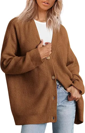 Womens 2023 Fall Sweaters Lightweight Open Front Cardigan Sweaters Button Down Ribbed Knit Sweater Outwear