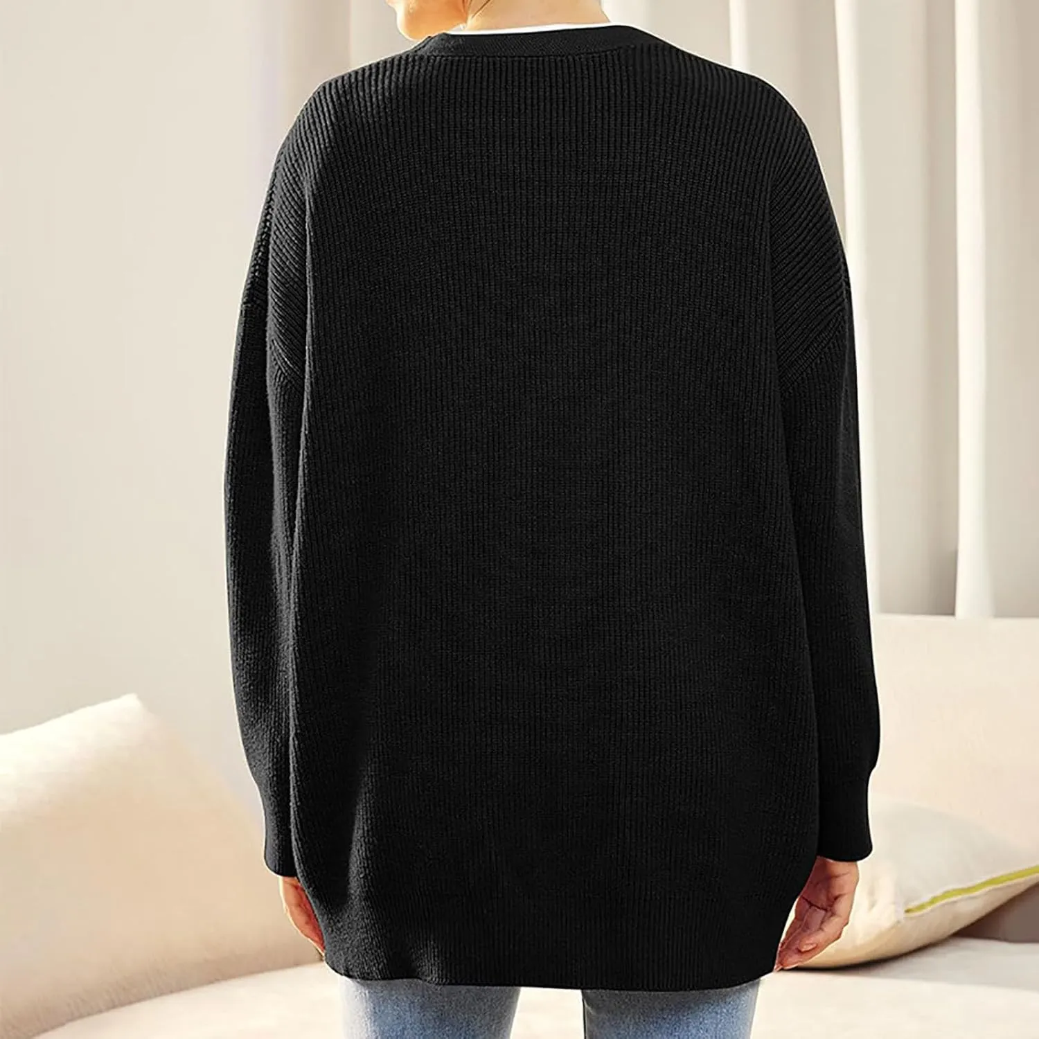 Womens 2023 Fall Sweaters Lightweight Open Front Cardigan Sweaters Button Down Ribbed Knit Sweater Outwear