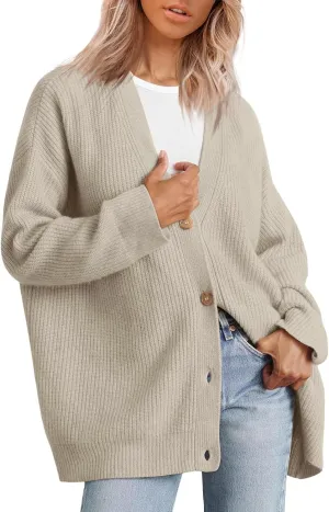 Womens 2023 Fall Sweaters Lightweight Open Front Cardigan Sweaters Button Down Ribbed Knit Sweater Outwear