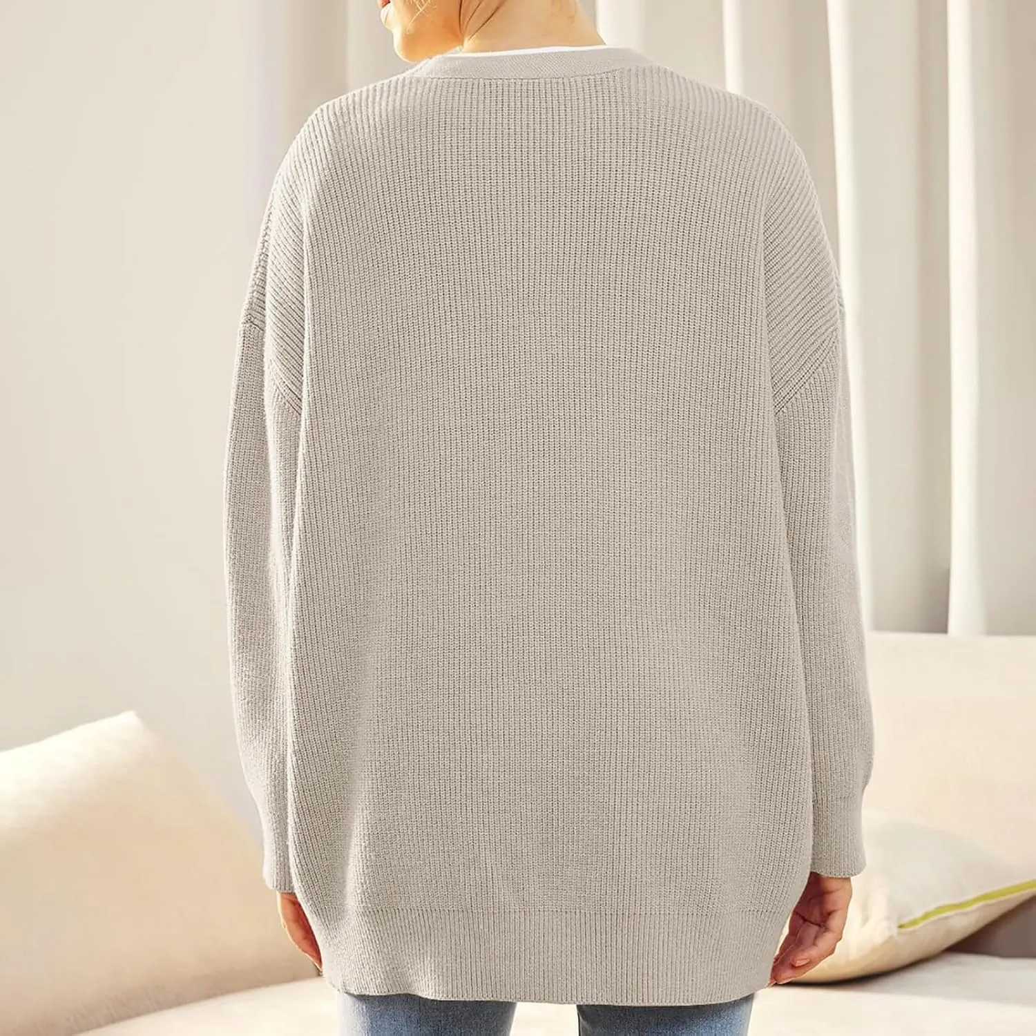 Womens 2023 Fall Sweaters Lightweight Open Front Cardigan Sweaters Button Down Ribbed Knit Sweater Outwear