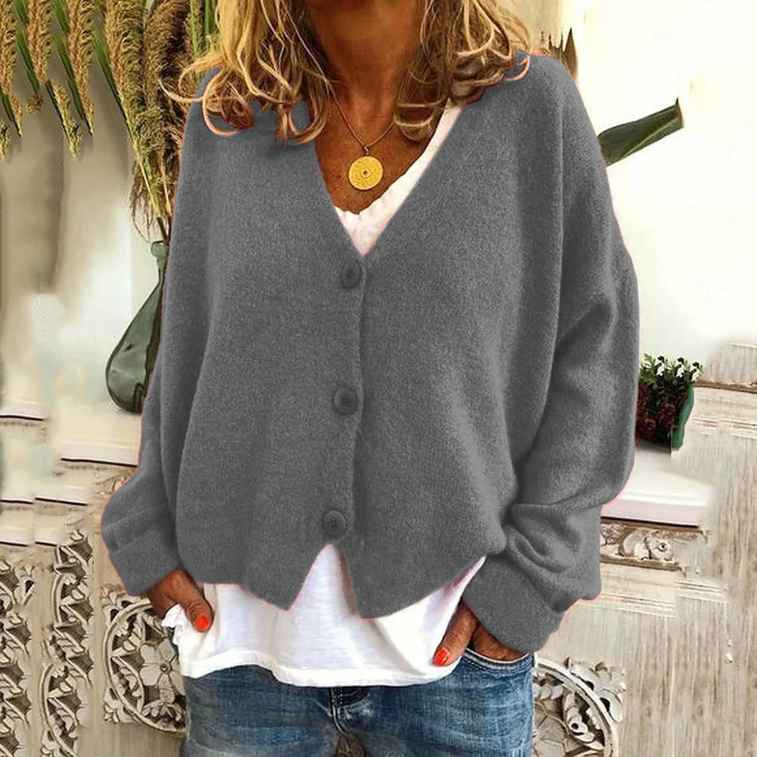 Womens 2023 Fall Sweaters Lightweight Open Front Cardigan Sweaters Button Down Ribbed Knit Sweater Outwear