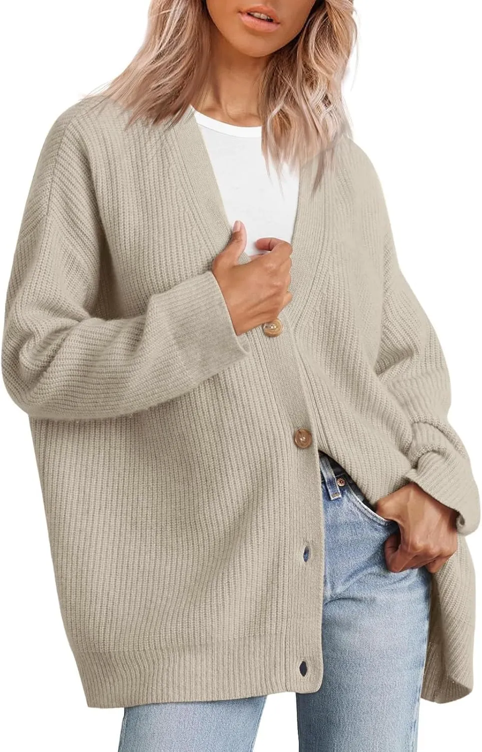 Womens 2023 Fall Sweaters Lightweight Open Front Cardigan Sweaters Button Down Ribbed Knit Sweater Outwear