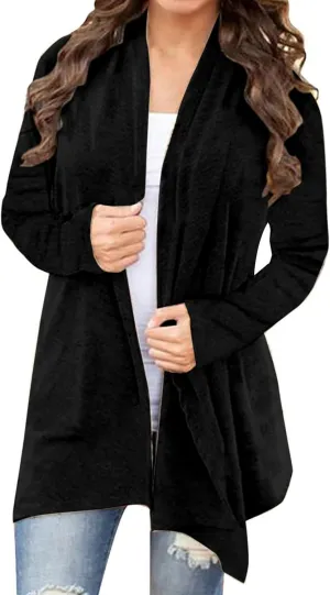 Womens 2023 Fall Winter Coats Lined Zip Hoodie Long Sweatshirt Open Front Long Lantern Sleeve Cardigan Oversized Coat