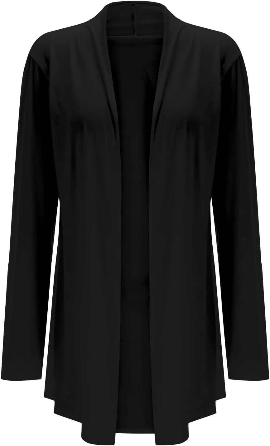 Womens 2023 Fall Winter Coats Lined Zip Hoodie Long Sweatshirt Open Front Long Lantern Sleeve Cardigan Oversized Coat