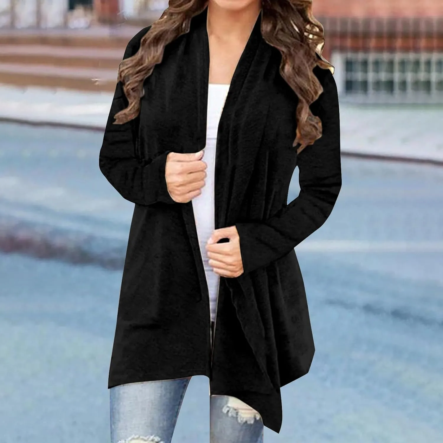 Womens 2023 Fall Winter Coats Lined Zip Hoodie Long Sweatshirt Open Front Long Lantern Sleeve Cardigan Oversized Coat