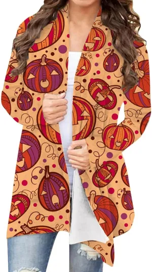 Womens 2023 Fall Winter Fashion Print Sweater Long Sleeve Open Front Casual Lightweight Soft Knit Cardigan Sweater