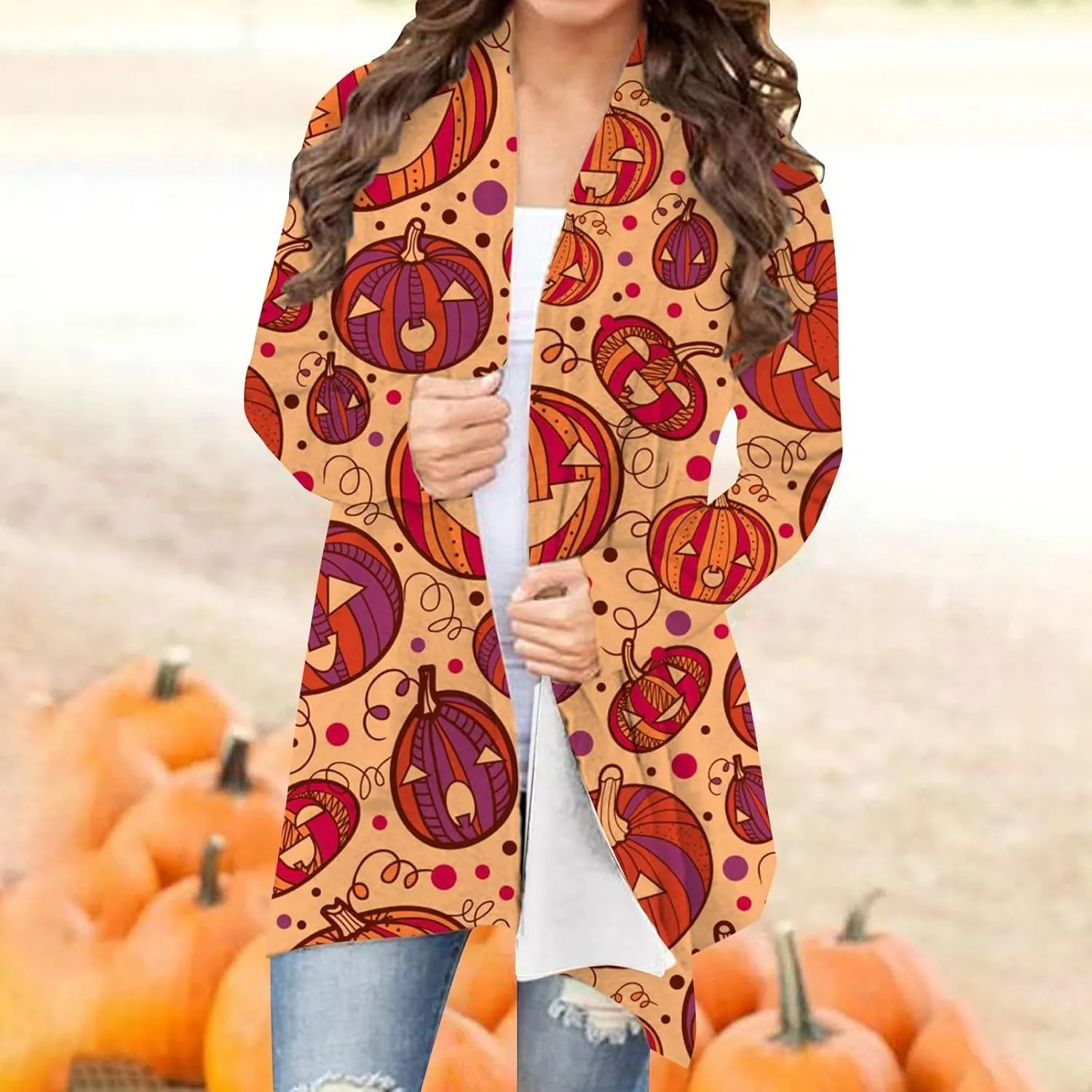 Womens 2023 Fall Winter Fashion Print Sweater Long Sleeve Open Front Casual Lightweight Soft Knit Cardigan Sweater