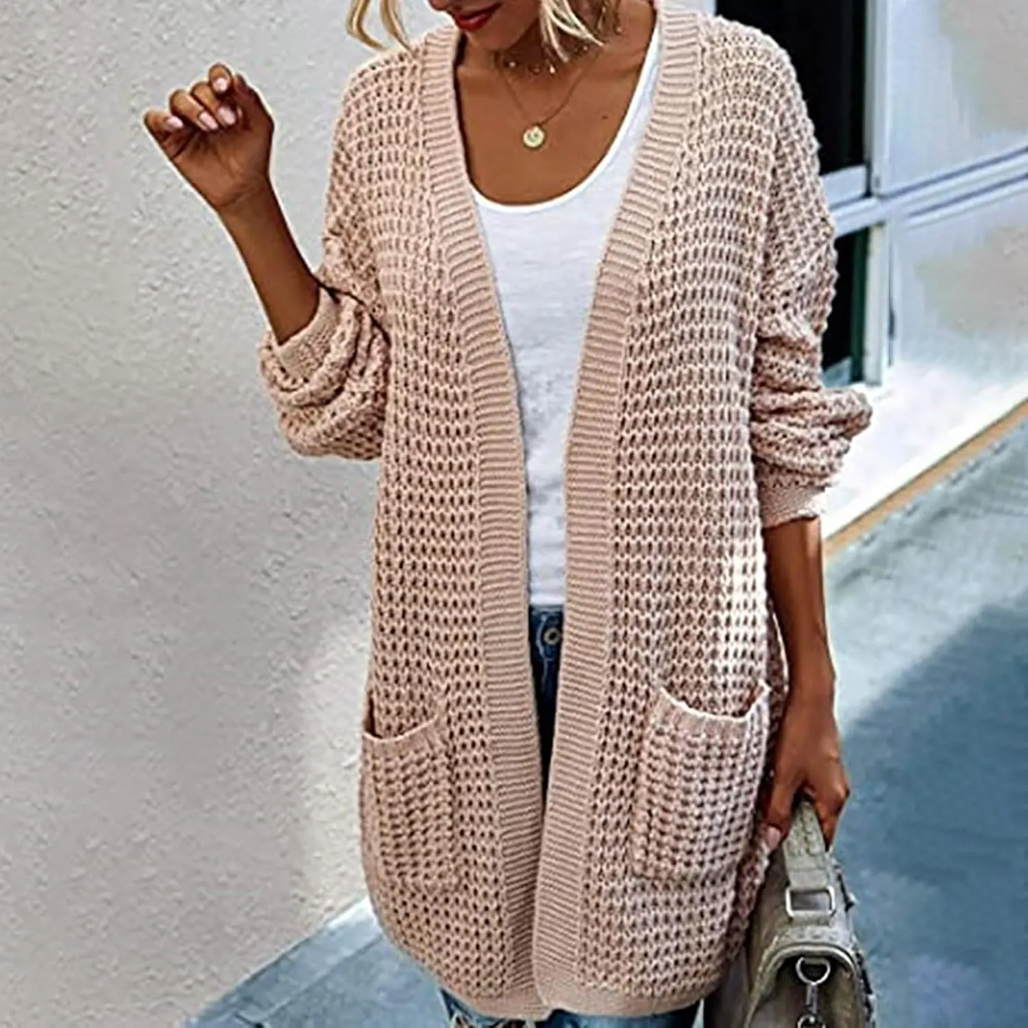 Womens 2023 Fall Winter Long Sleeves Open Front Leopard Print Knitted Sweater Coat Outwear Cable Knit Long Cardigan