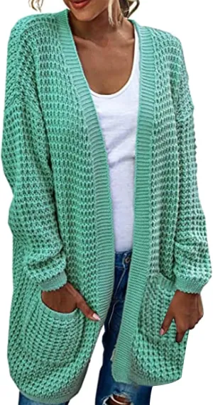 Womens 2023 Fall Winter Long Sleeves Open Front Leopard Print Knitted Sweater Coat Outwear Cable Knit Long Cardigan
