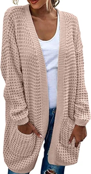 Womens 2023 Fall Winter Long Sleeves Open Front Leopard Print Knitted Sweater Coat Outwear Cable Knit Long Cardigan