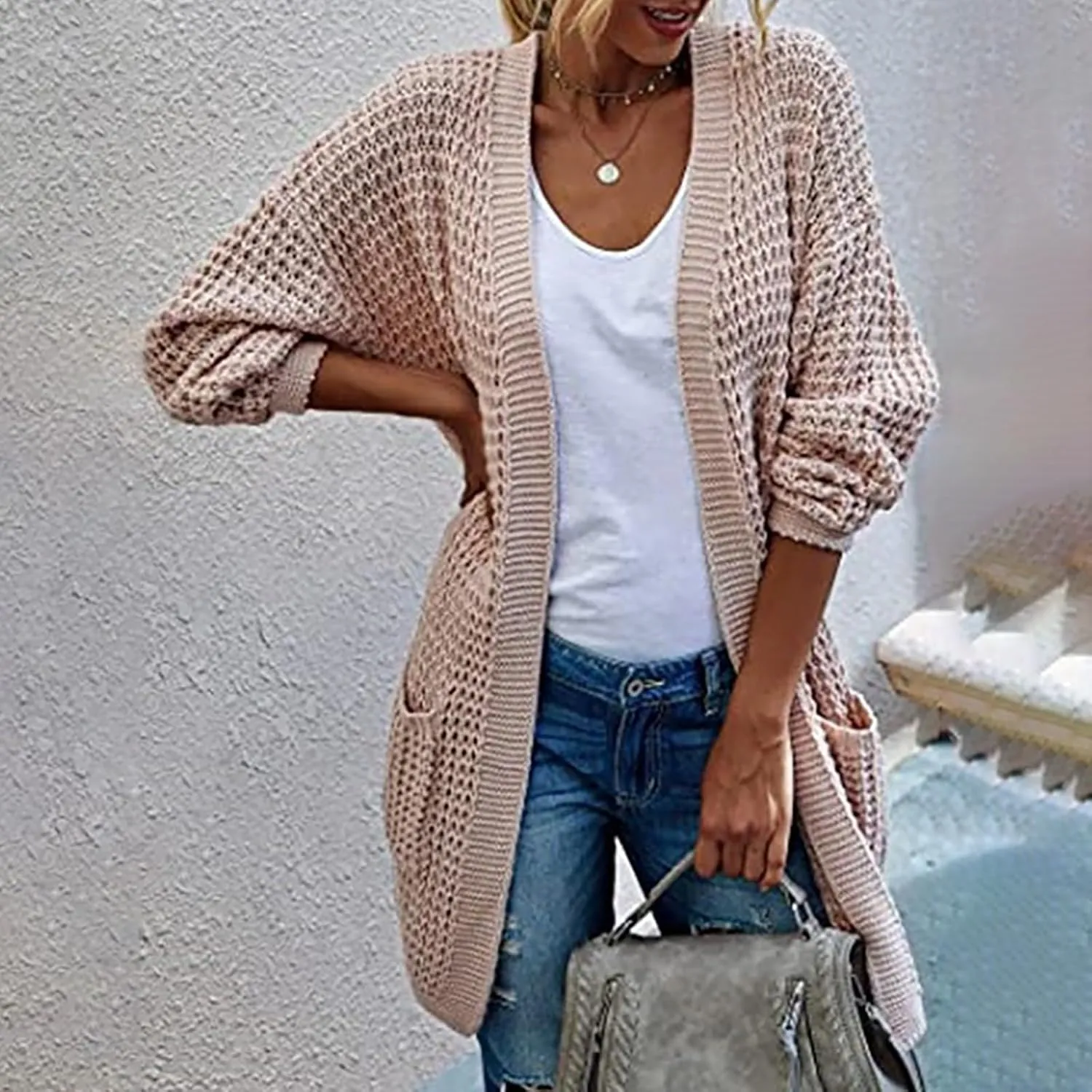 Womens 2023 Fall Winter Long Sleeves Open Front Leopard Print Knitted Sweater Coat Outwear Cable Knit Long Cardigan