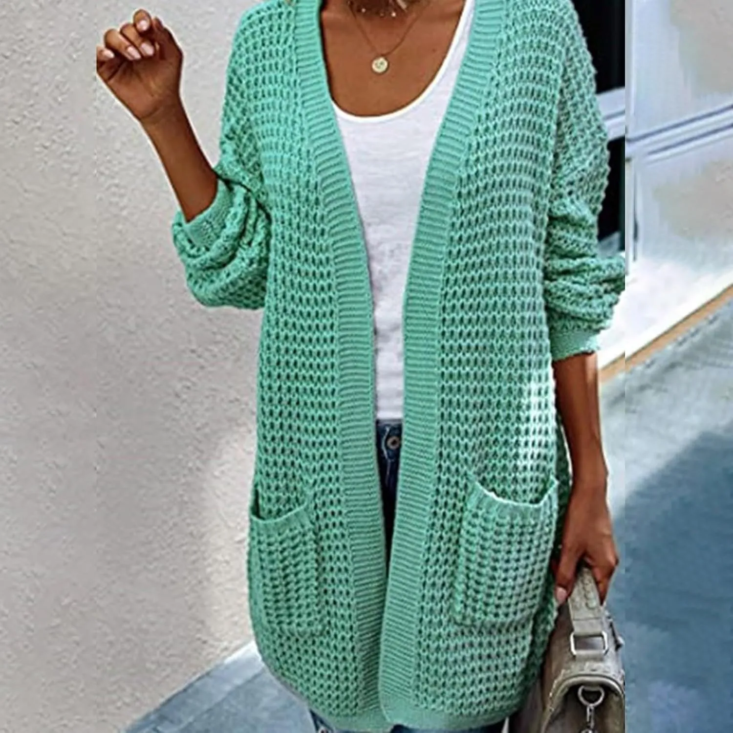 Womens 2023 Fall Winter Long Sleeves Open Front Leopard Print Knitted Sweater Coat Outwear Cable Knit Long Cardigan