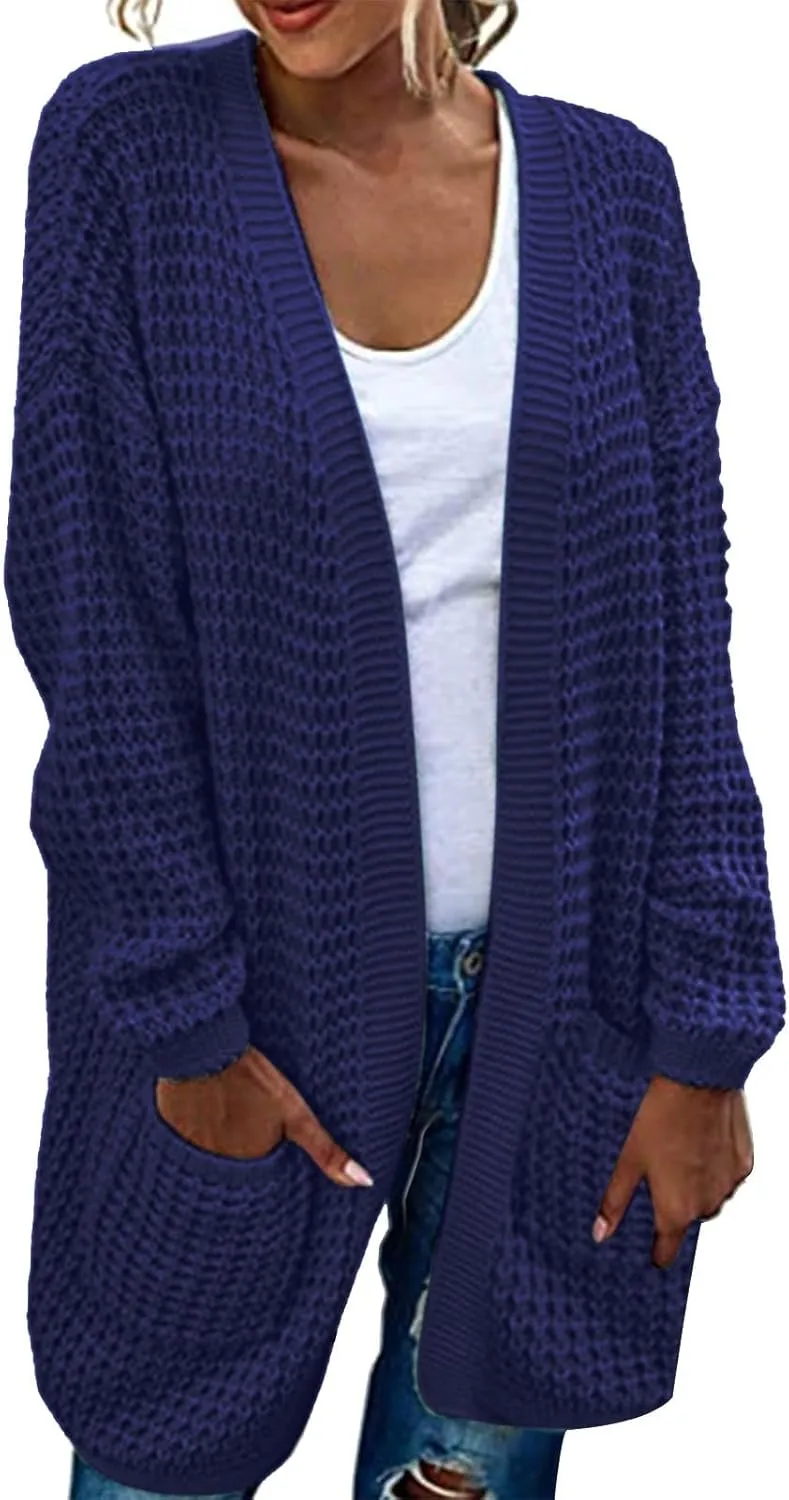 Womens 2023 Fall Winter Long Sleeves Open Front Leopard Print Knitted Sweater Coat Outwear Cable Knit Long Cardigan