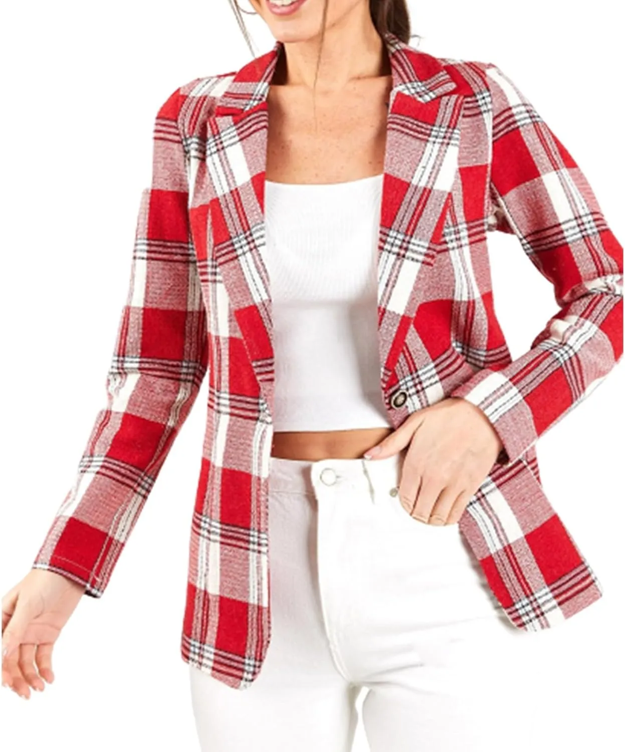 Womens 2023 Plaid Shacket Jacket Casual Button Wool Blend Winter Tartan Trench Coat Long Sleeve Fall Shirt Jacket Coat