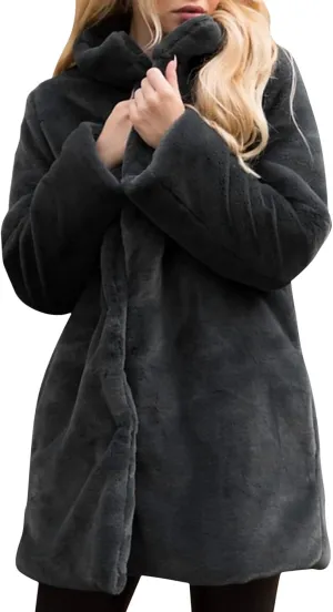 Womens 2023 Warm Winter Fuzzy Coat Fuzzy Fleece Button Down Coats Lapel Open Front Cardigans Long Jackets Plush Overcoat