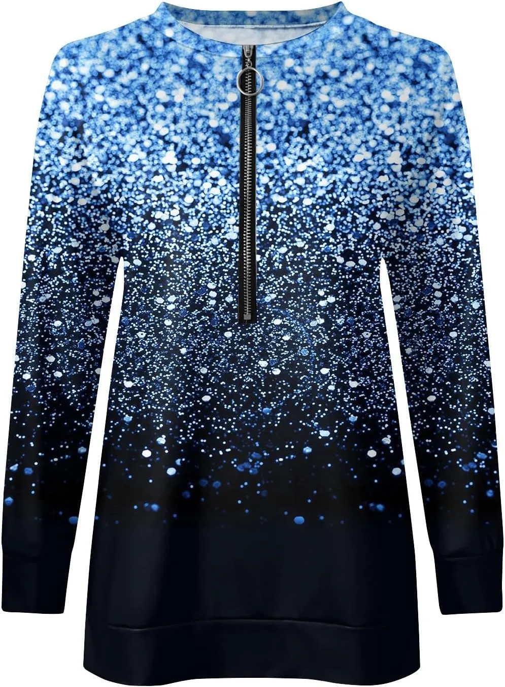 Womens 2024 Fall Trendy Sequin Glitter Sparkly Crew Neck Half Zip Long Sleeve Tops Comfy Star Sweatshirts