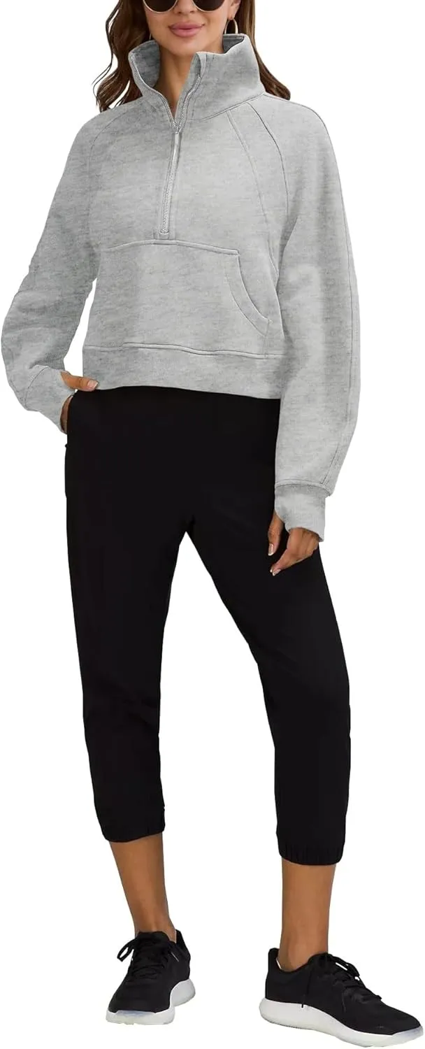 Women's 2024 Sweatshirts Half Zip Cropped Pullover Women Half Zip Workout Athletic Quarter Zipper Pullover