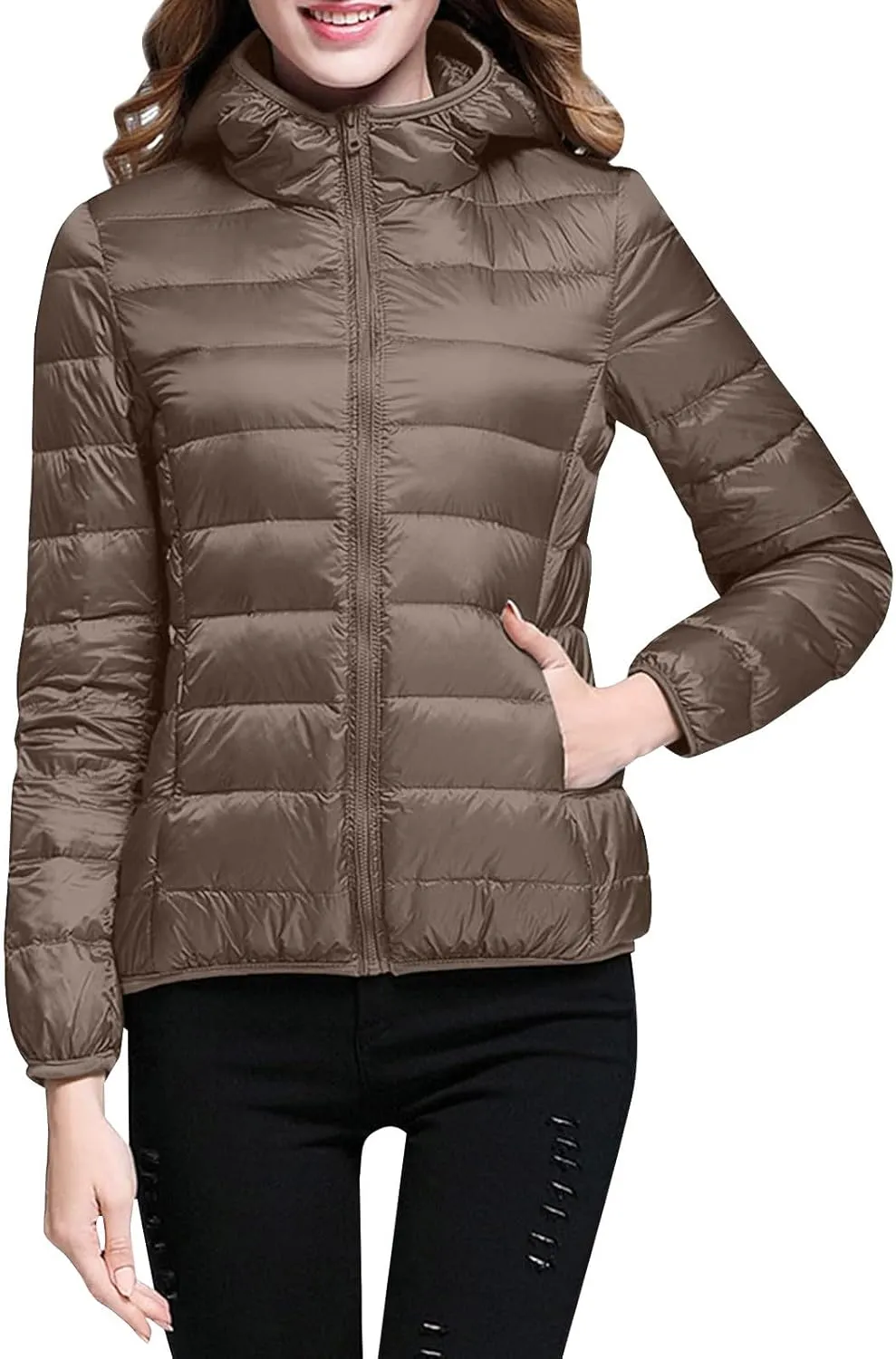 Women's 2024 Winter Solid Color Button Zipper Thicken Down Jackets Coat Outerwear with Faux Fur Removable Hood