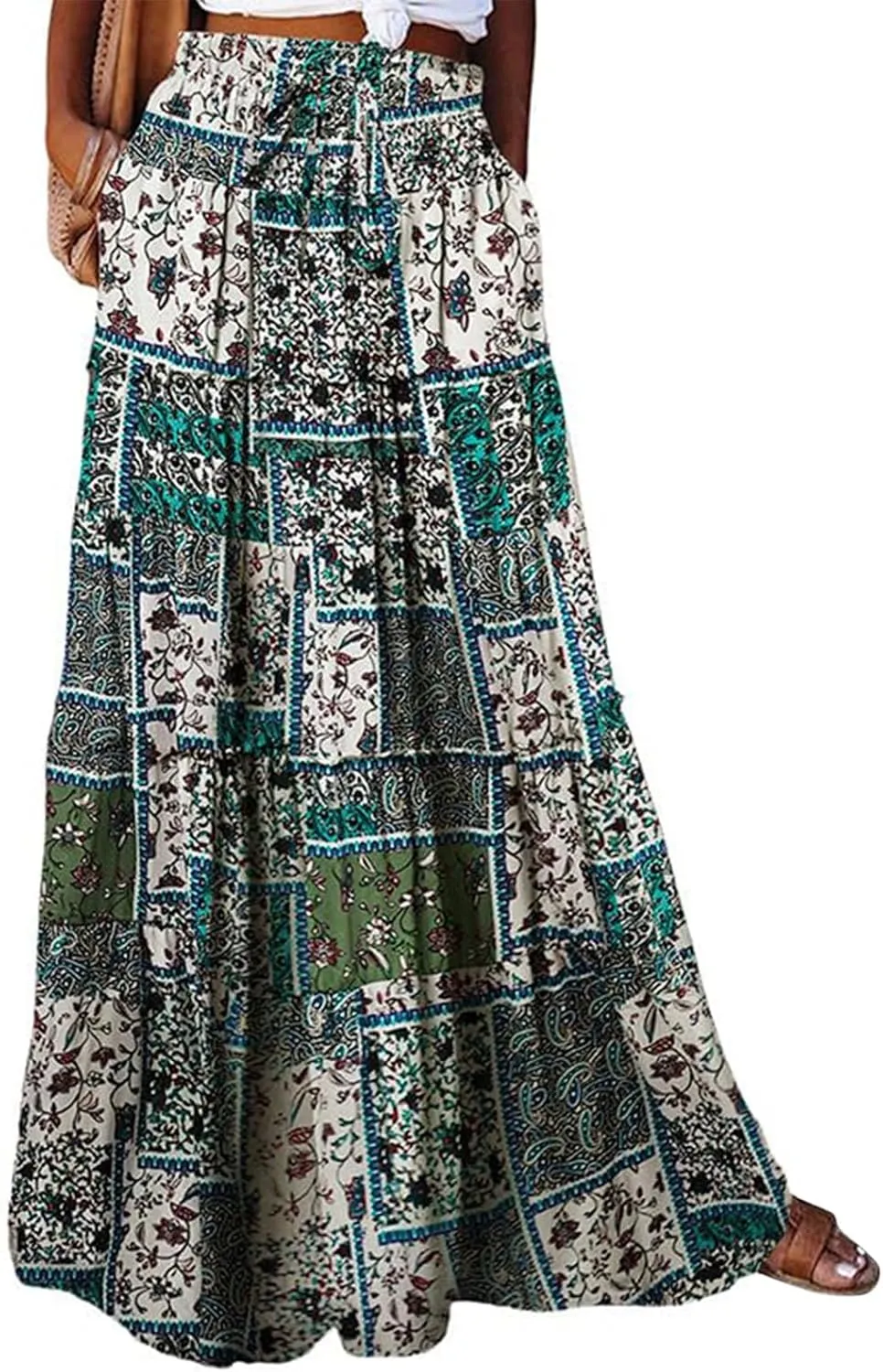 Women's 2025 Summer Skirt High Waist Flowy A Line Boho Skirt Maxi Skirt with Pockets