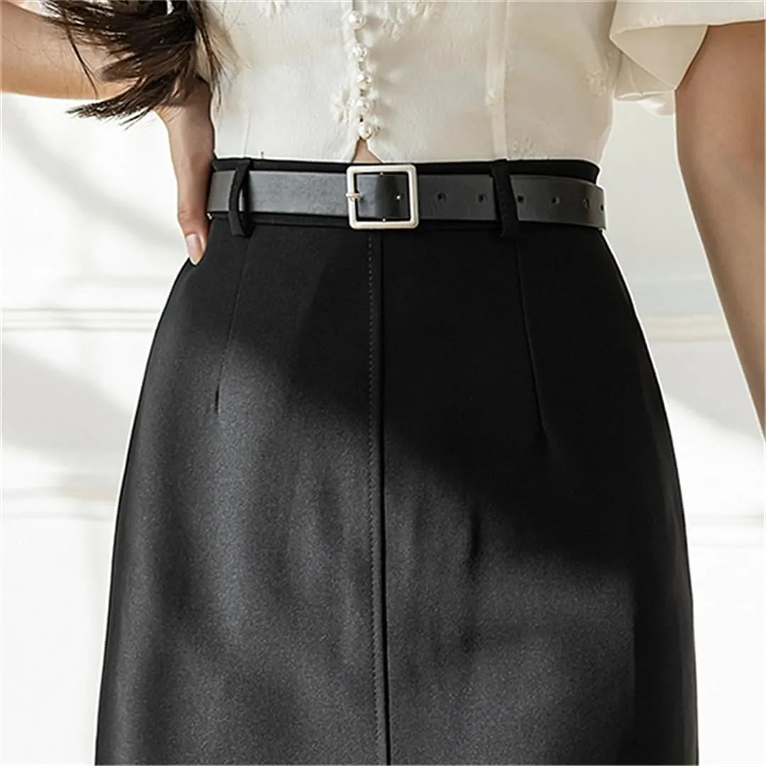 Women's A-Line Skirts Elegant High Waist Solid Office Style Front Split Mid Skirts