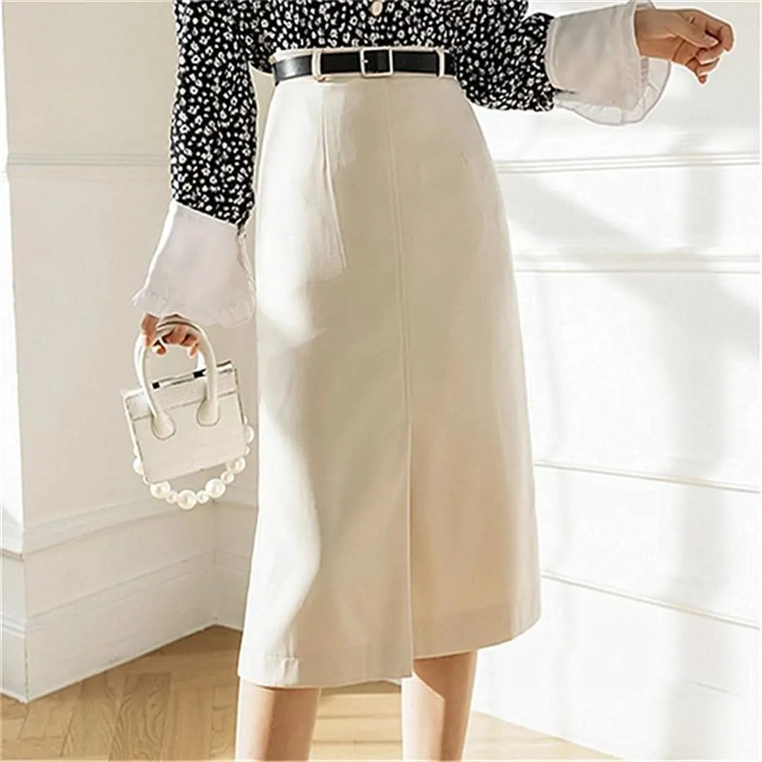 Women's A-Line Skirts Elegant High Waist Solid Office Style Front Split Mid Skirts