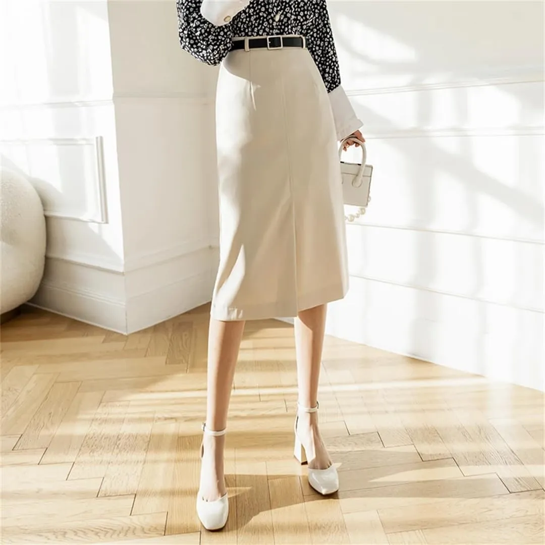 Women's A-Line Skirts Elegant High Waist Solid Office Style Front Split Mid Skirts